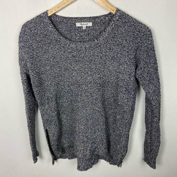 Madewell Landmark Texture Knit Sweater Marled Black Size XS Crew Neck Zipper Top - Picture 8 of 12